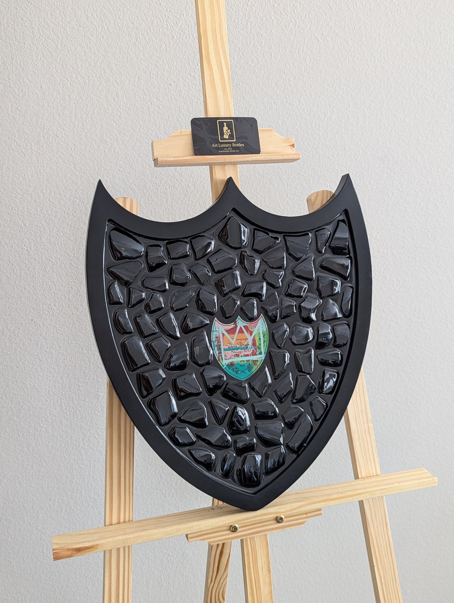 Art Handmade wooden frame with luxury champagne bottle